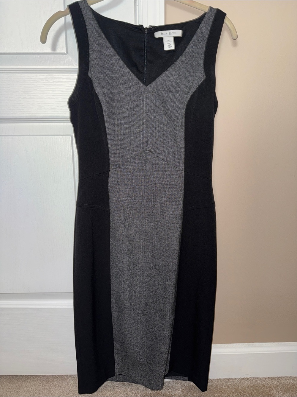 White House Black Market Black and Gray Colorblock Midi Sheath Dress